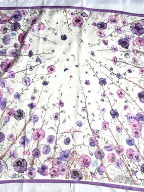 Scarf, White Purple Square Neck Summer Shawl, Headwrap, Bandana Accessories